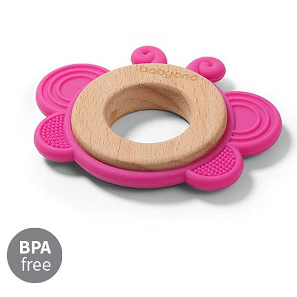 Massaggiagengive Legno E Silicone Farfalla Rosa
