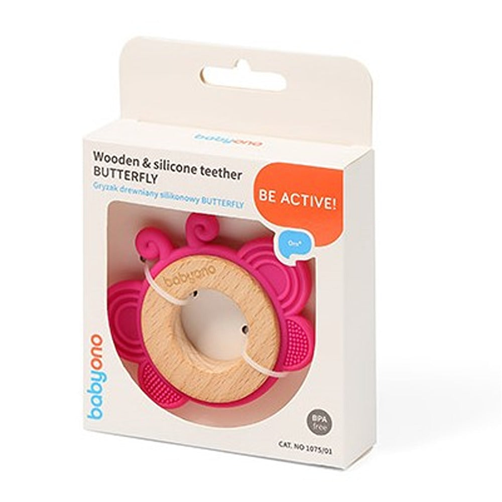 Massaggiagengive Legno E Silicone Farfalla Rosa