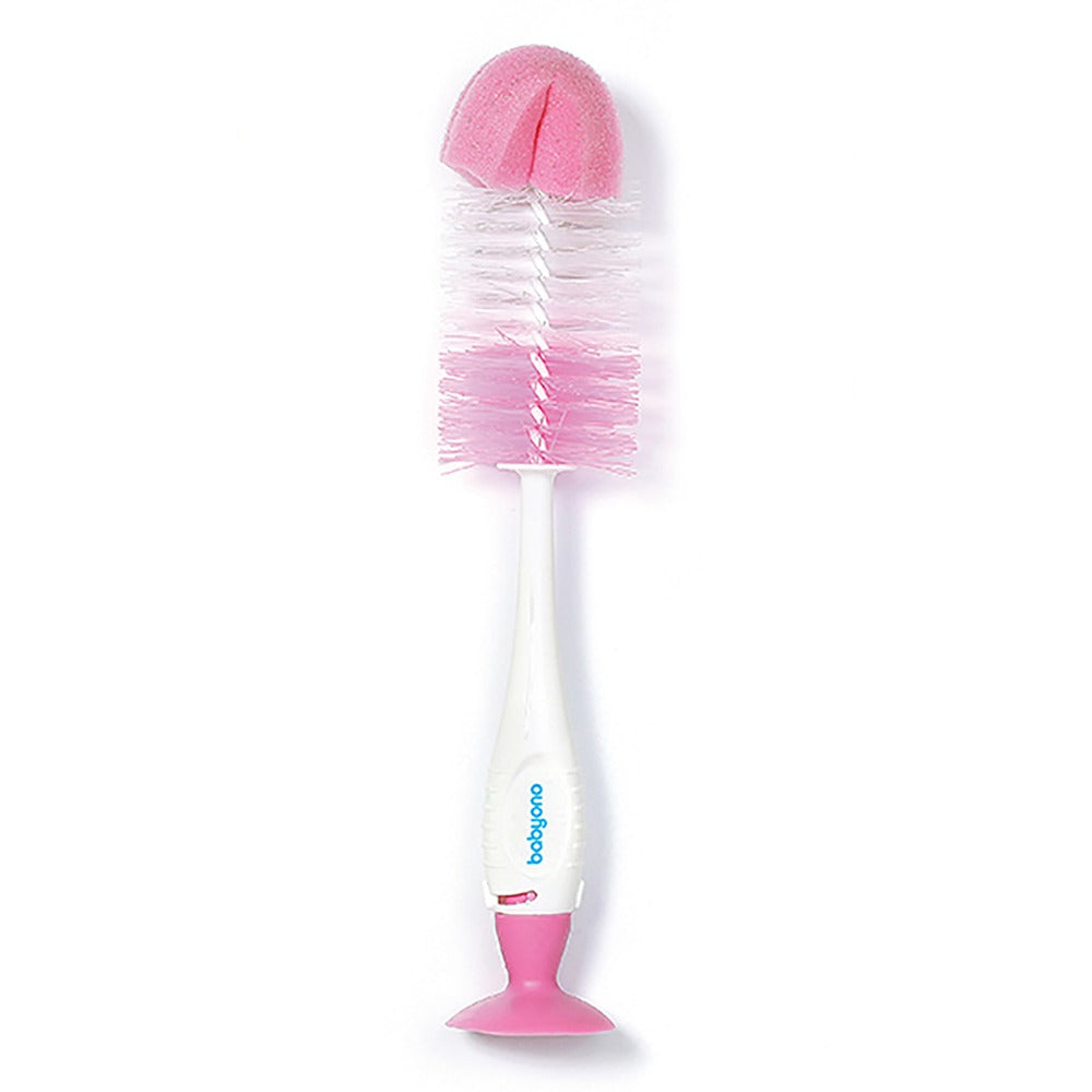 Brosse à biberon et à tétine rose à ventouse