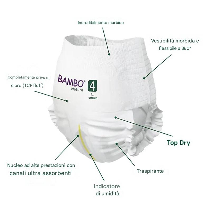 Pannolini Bambo Nature a Mutandina Taglia 4 7-12 kg 20 pezzi
