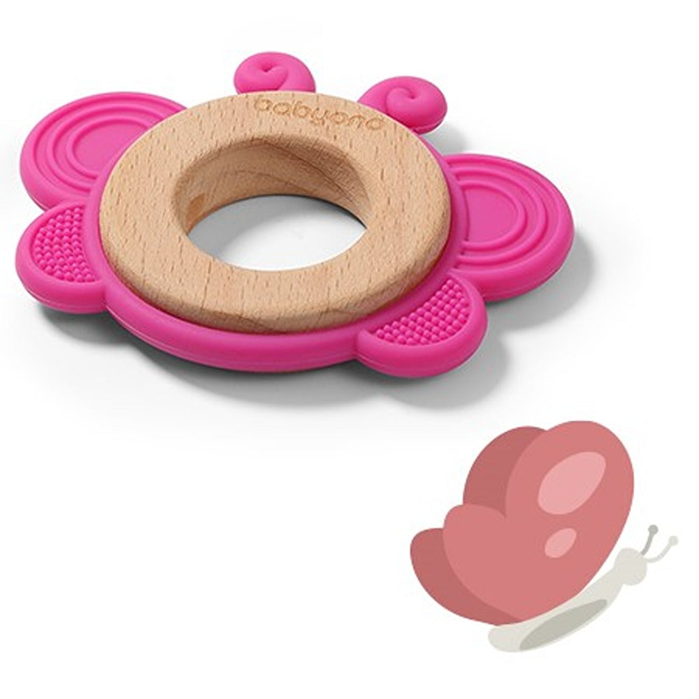 Massaggiagengive Legno E Silicone Farfalla Rosa