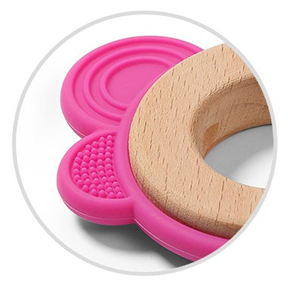 Massaggiagengive Legno E Silicone Farfalla Rosa