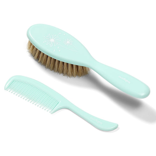 Set Spazzola & Pettine Setole Naturali Morbide Celeste