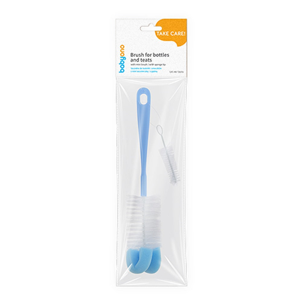 Spazzola per Biberon E Tettarelle con Mini Spazzola E Punta in Spugna Blu