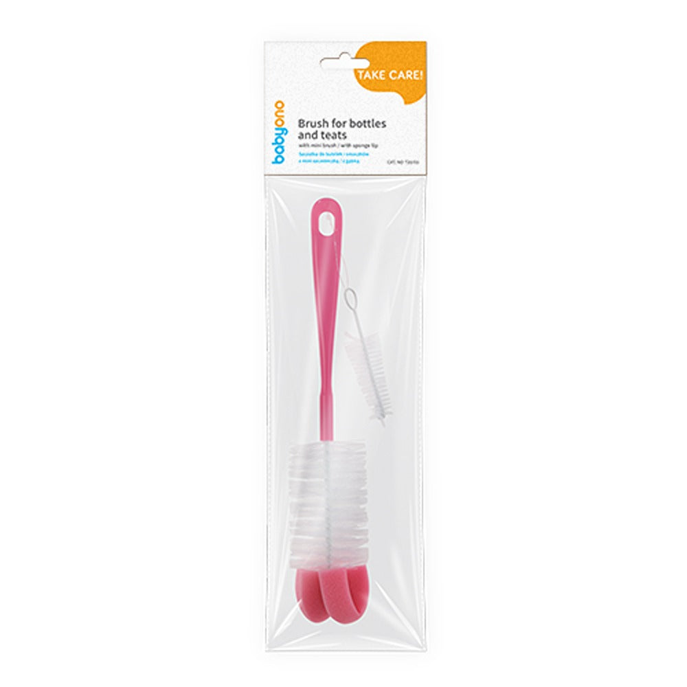 Spazzola per Biberon E Tettarelle con Mini Spazzola E Punta in Spugna Rosa