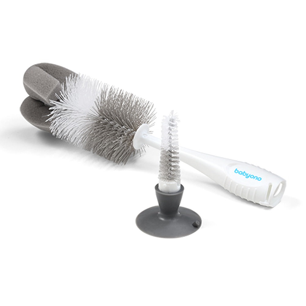 Brosse à biberon et à tétine grise à ventouse 