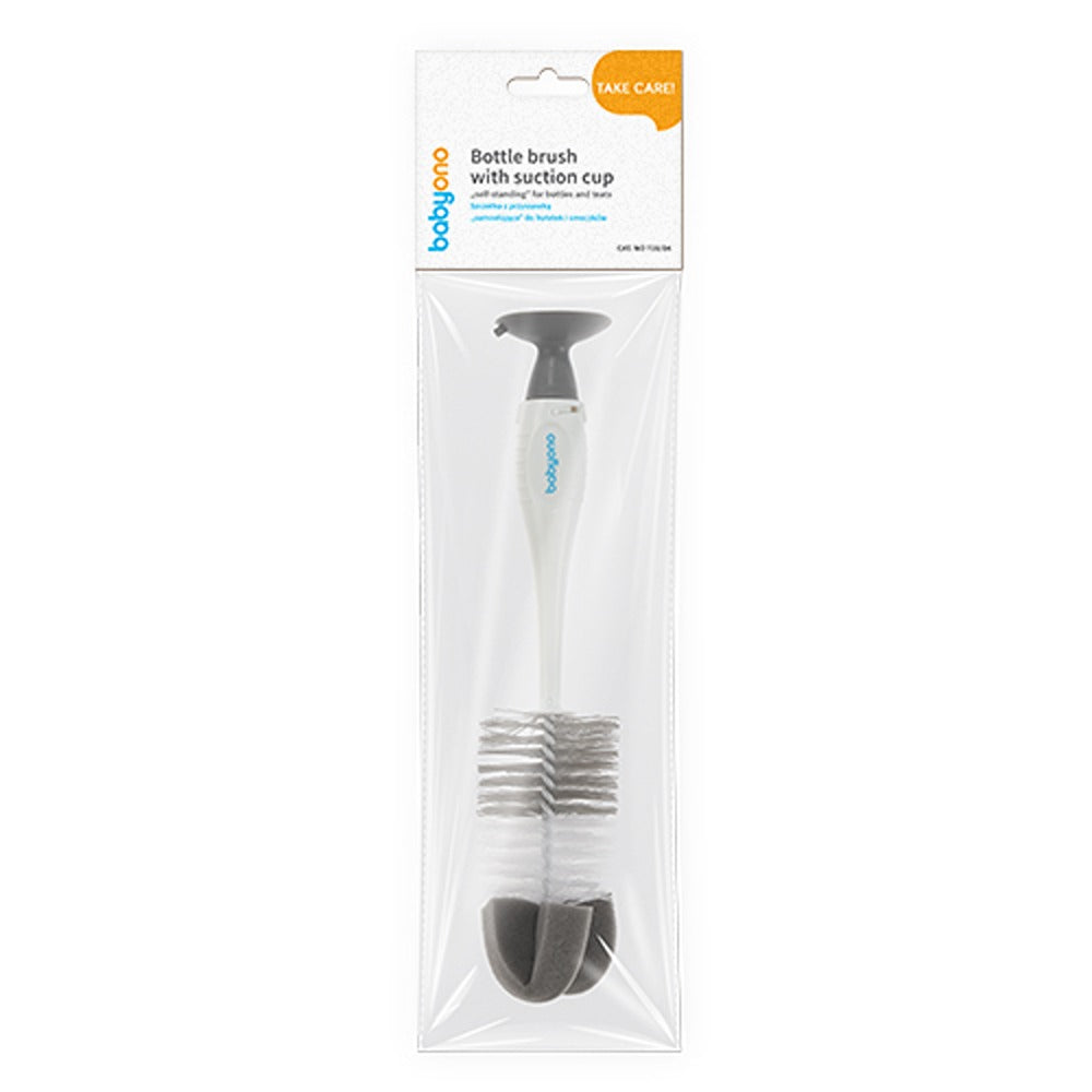 Brosse à biberon et à tétine grise à ventouse 