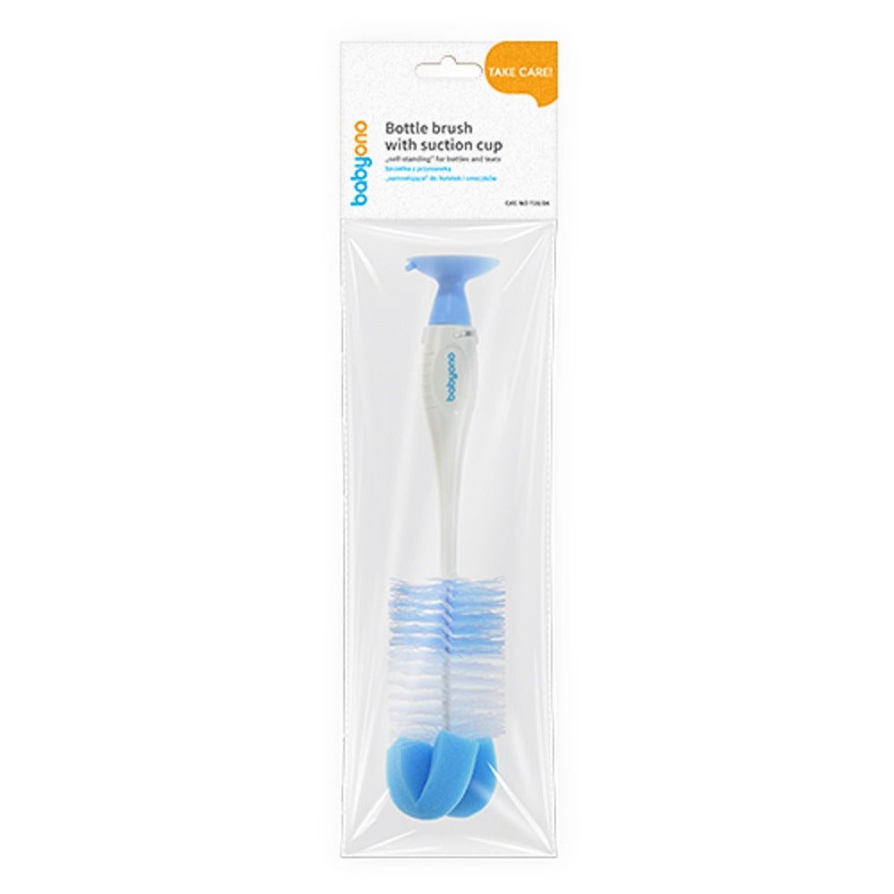 Brosse à biberon et à tétine à ventouse bleue 