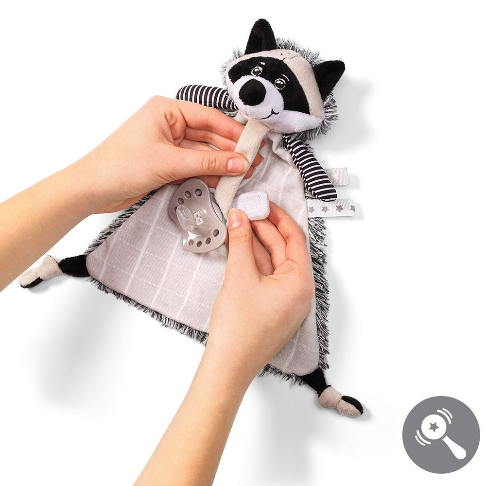 Peluche Racoon Rocky avec attache-tétine 
